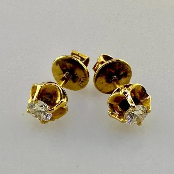 Vintage 18K Yellow Gold Diamond Stud Earrings - Picture 3 of 11